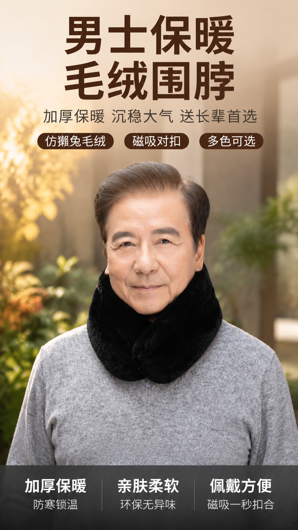 [详情页-1 首屏海报] 男士秋冬季加厚保暖毛绒围脖首屏海报（… - 图片创意预览