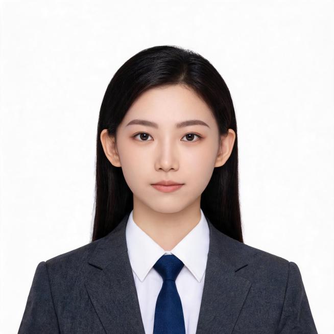 亚洲年轻女生，年龄20到30岁左右，正面免冠标准商务证件照，胸部以上胸像构图，人物居中端正，双肩平齐，平视镜头，表情自然平和，露出双耳与眉毛。身穿剪裁合身的正装西装外套，随机女生发型，内搭挺括纯白色正预览效果