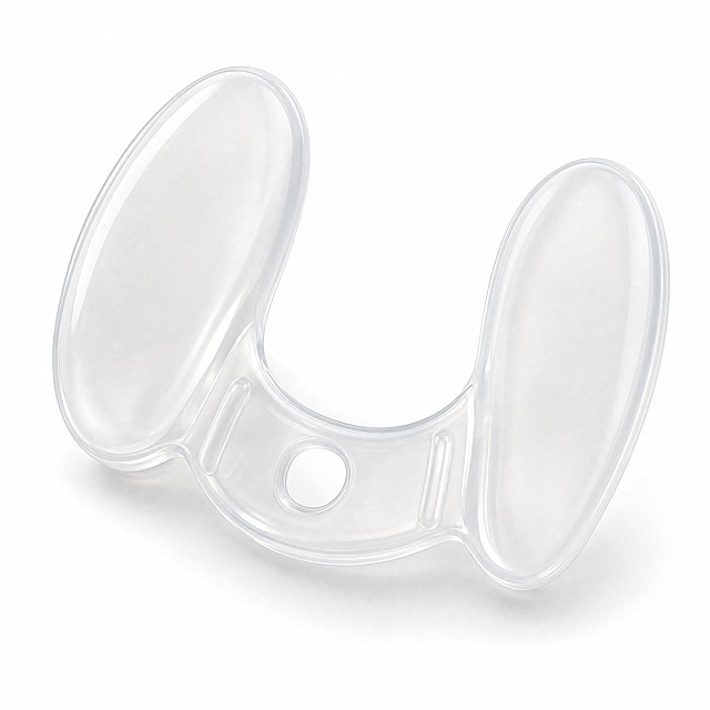 [主图-1] 商品名称「4 Pcs Silicone Nasal Dilators — Soft Clear Nose Vents for Nighttime Breathing Comfort and Daily Wear」。本张唯一任务：亚马逊合规纯白底商品识别首图，只呈现商品本体，不承担任何卖点表达。
[统一基调] 清爽可信的个护影棚视觉：纯净白背景，透明偏乳白硅胶产品配深墨蓝标题（#103A5A）、中灰辅助文字与清透水蓝强调（#3FA9D8）；单一几何无衬线粗体，仅以字号层级区分；卡片 16px 圆角白卡 + 1px 浅灰蓝描边，图标统一 2px 线性描边；左上 45° 柔光、右下自然接触阴影。
[画面] 画面中只出现一个透明的硅胶鼻腔扩张器本体，以 30° 俯视微侧角直立略前倾摆放，完整呈现真实结构：两端为圆润饱满的柔性椭圆翼片，中间由一段 U 形柔性连接桥相连，桥身中部带圆形透气孔与细微加强筋；材质为透明偏乳白的半透硅胶，边缘圆润无毛刺、表面有清透高光与柔和透光；产品居中，占画面高度约 88%，不出现第二件产品，也不出现纸卡、硬币、支架等任何道具。
[光影质感] 影棚柔光，左上主光，透明硅胶出现柔和透光与边缘亮线高光，底部仅保留极淡自然接触阴影，产品不悬浮、不硬切。
[配色] 背景纯白；产品保持透明偏乳白的半透硅胶质感与真实轮廓，不出现色偏或浑浊感。
[文字版式] 本张为纯白底合规首图，画面内不得出现任何文字、数字、图标、边框、水印与平台 Logo。
[输出要求] 1:1 正方形；产品结构准确、轮廓锐利；负向：任何文字或数字、水印、Logo、道具、多余物件、变形、穿模、悬浮、错误透视、模糊噪点、颜色偏差、人体部位。