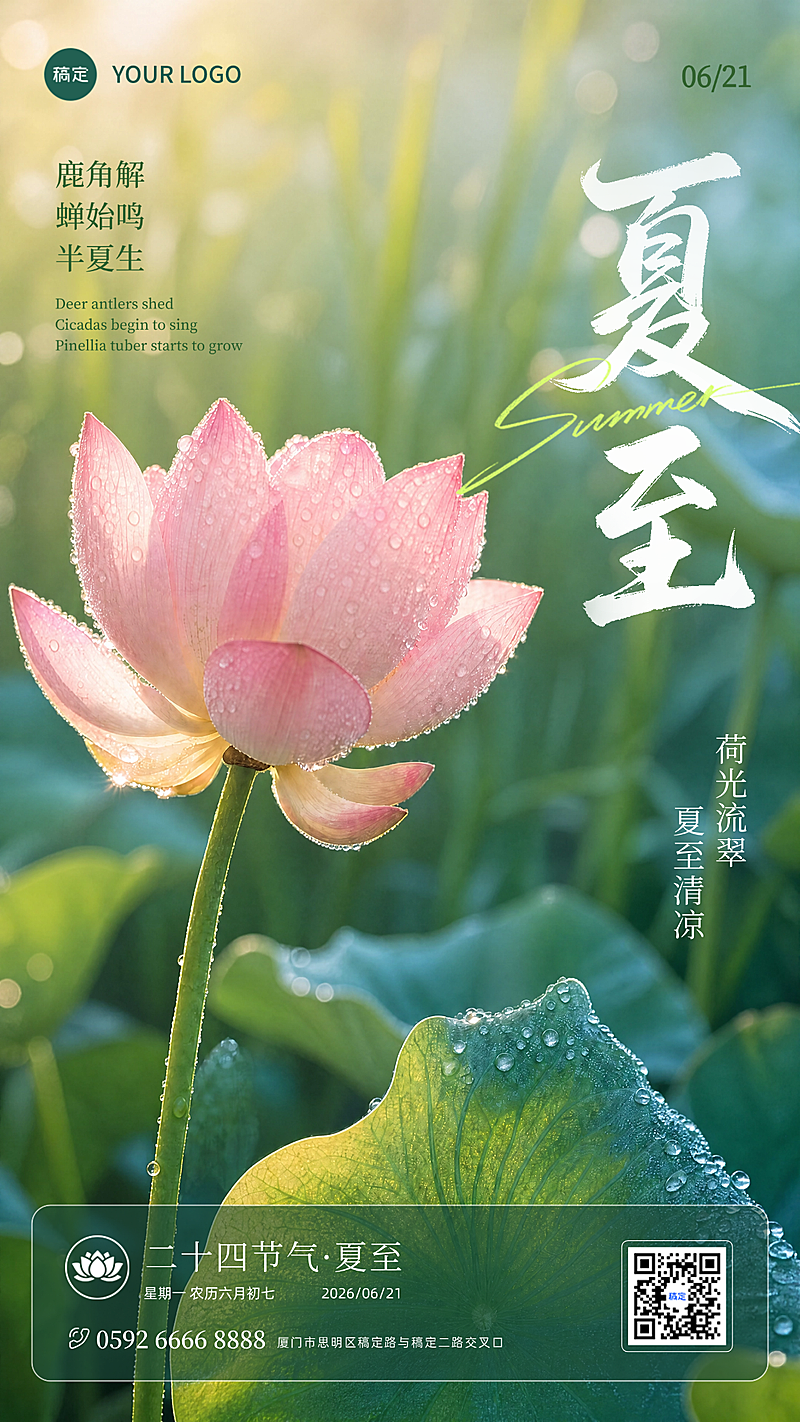 夏至节气祝福清晰自然实景风通用竖版海报