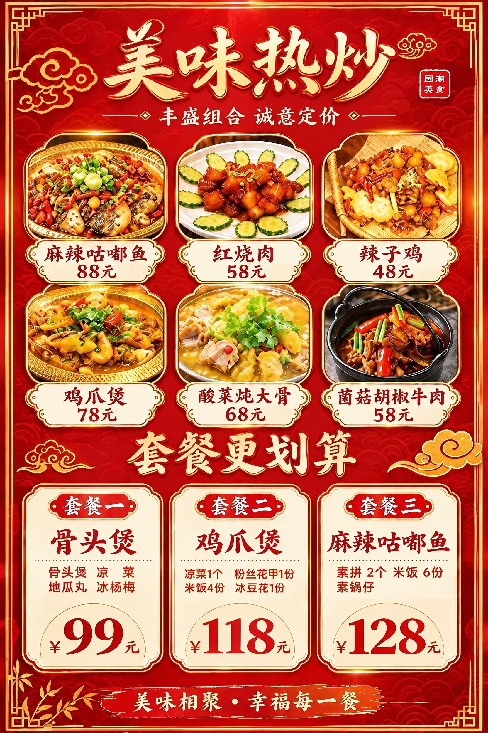 基于参考图进行修改，保留图中所有文字内容、菜品图片、排版布局、… - 图片创意预览
