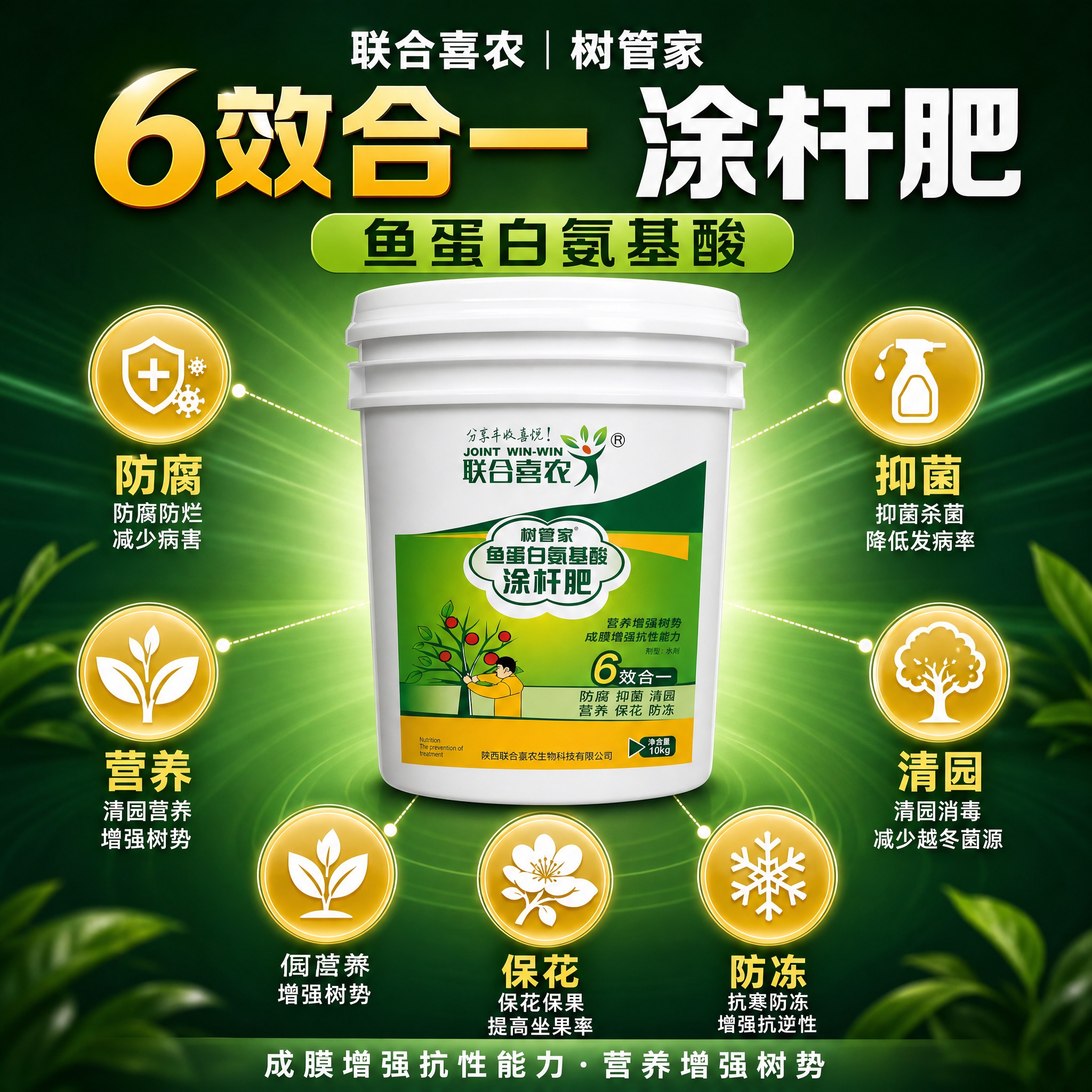 [主图-3] 联合喜农 树管家 鱼蛋白氨基酸涂杆肥 六大功效展… - 图片创意预览