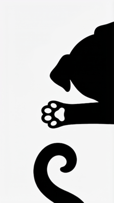 将图片中的黑色猫咪剪影换成黑色小狗剪影，保持相同的简约黑白剪影风格，保留相同的构图和露出部分的布局预览效果