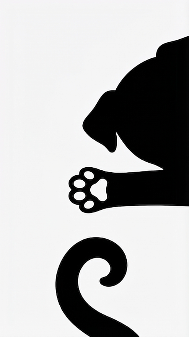 将图片中的黑色猫咪剪影换成黑色小狗剪影，保持相同的简约黑白剪影风格，保留相同的构图和露出部分的布局