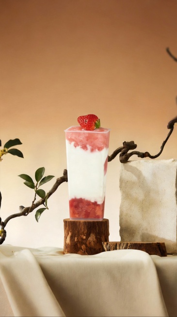 将图1奶茶放图2的展台上，使用MJ模型预览效果