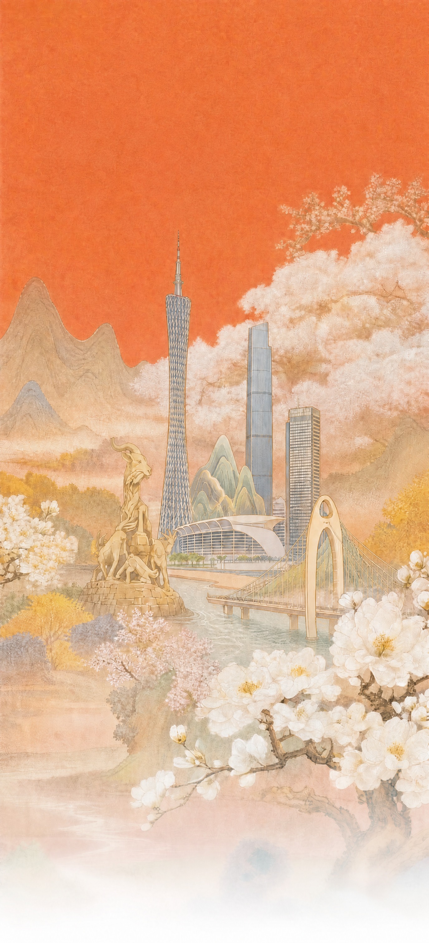 去掉画面上方的金色满月，月亮位置用暖橙色天空自然填充，保持画面… - 图片创意预览