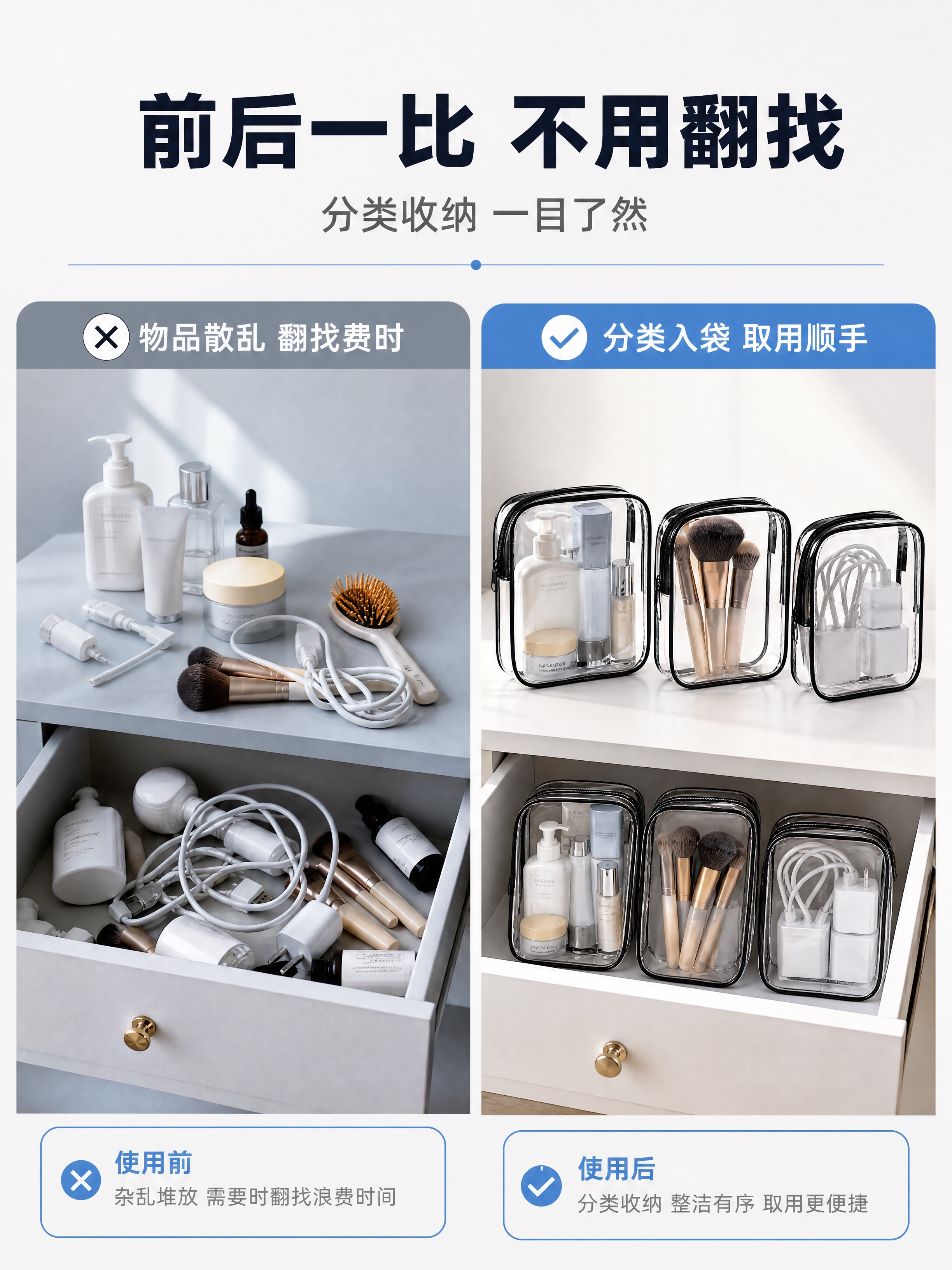 [商品] 使用产品图（PVC透明拉链袋）。保留长方形袋身、顶部… - 图片创意预览