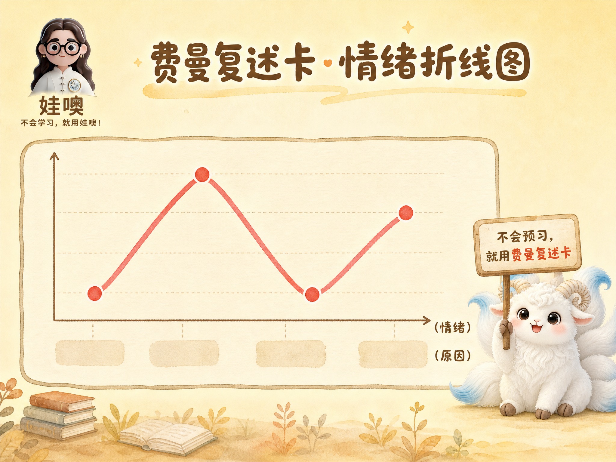 A4横版费曼复述卡标准模板，米黄色暖色调温馨风格。左上角是品牌… - 图片创意预览