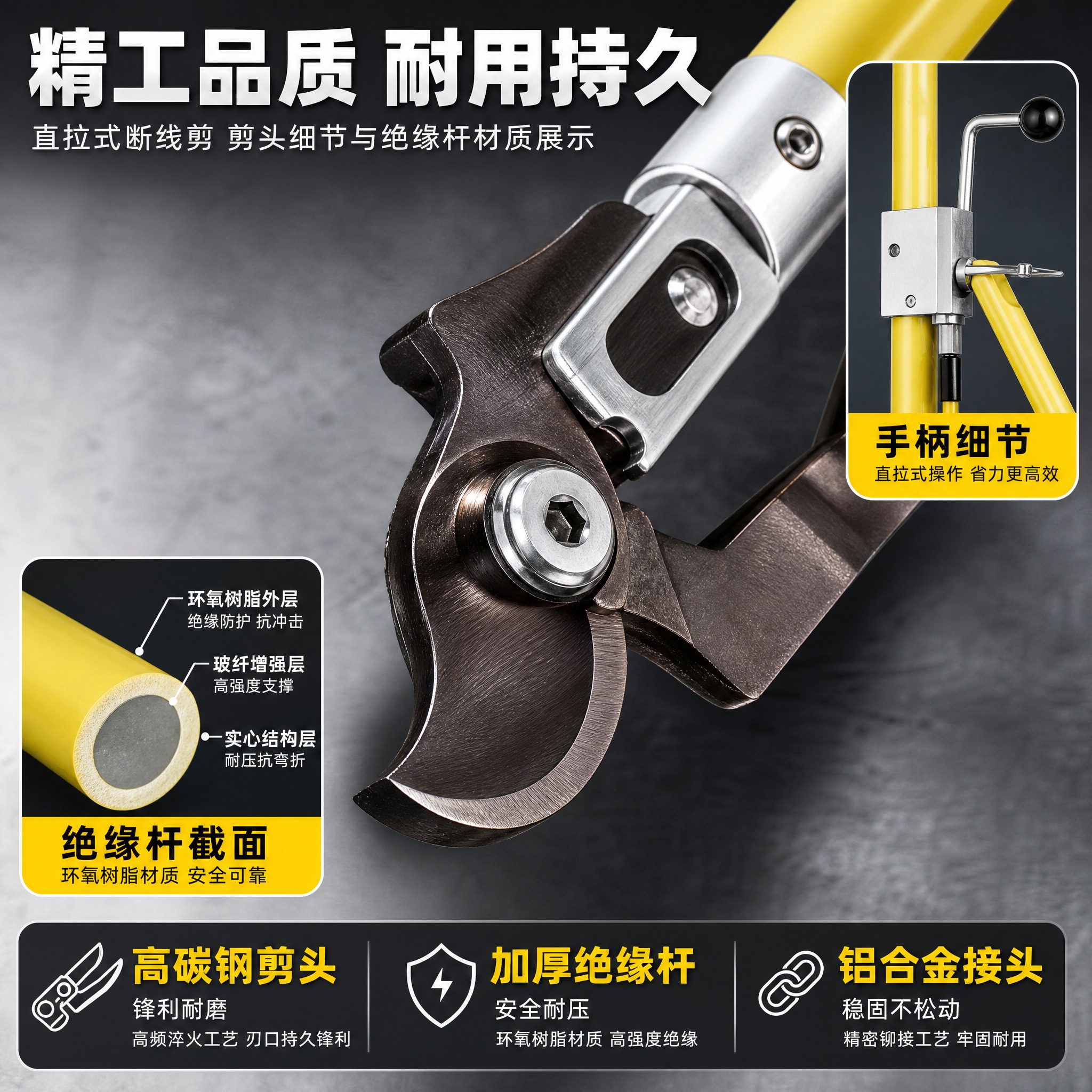[主图-3] 材质细节与刀头特写图，主题为直拉式断线剪剪头细节… - 图片创意预览