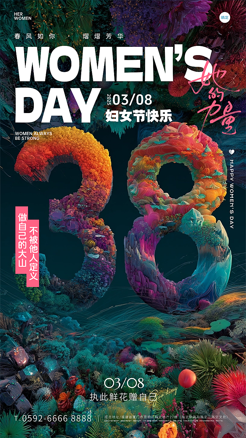 38妇女节创意祝福手机海报