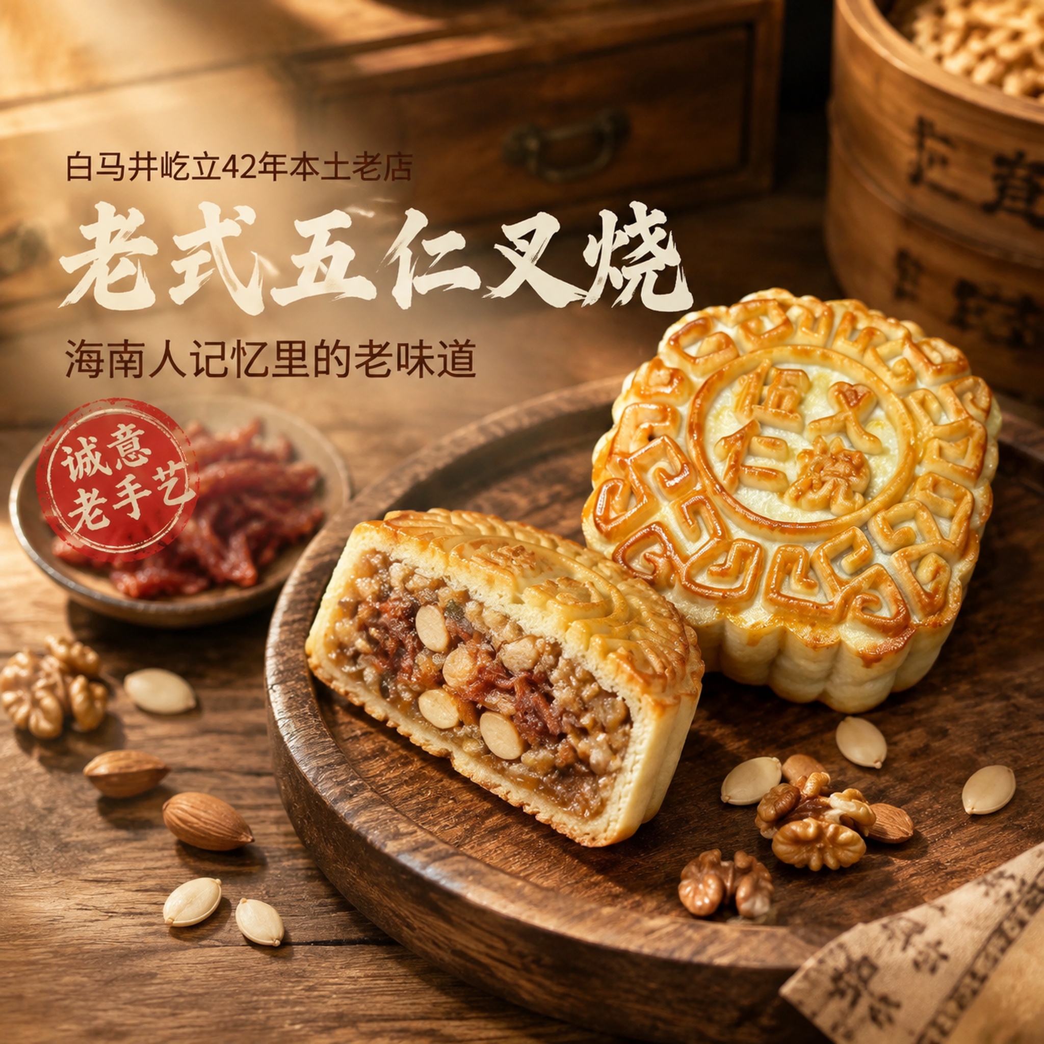 [主图-1] 白马井老式五仁叉烧月饼食欲首图 [氛围风格] 琼… - 图片创意预览