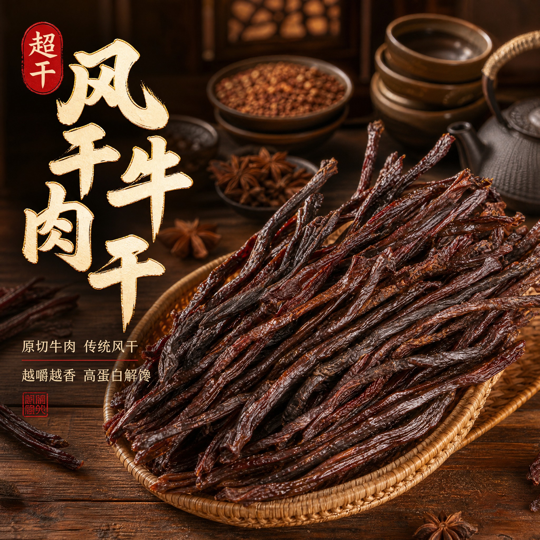 [主图-1] 首图点击率，突出风干牛肉干超干耐嚼的食欲诱惑感。… - 图片创意预览