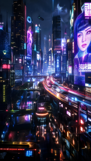 生成赛博朋克夜景预览效果