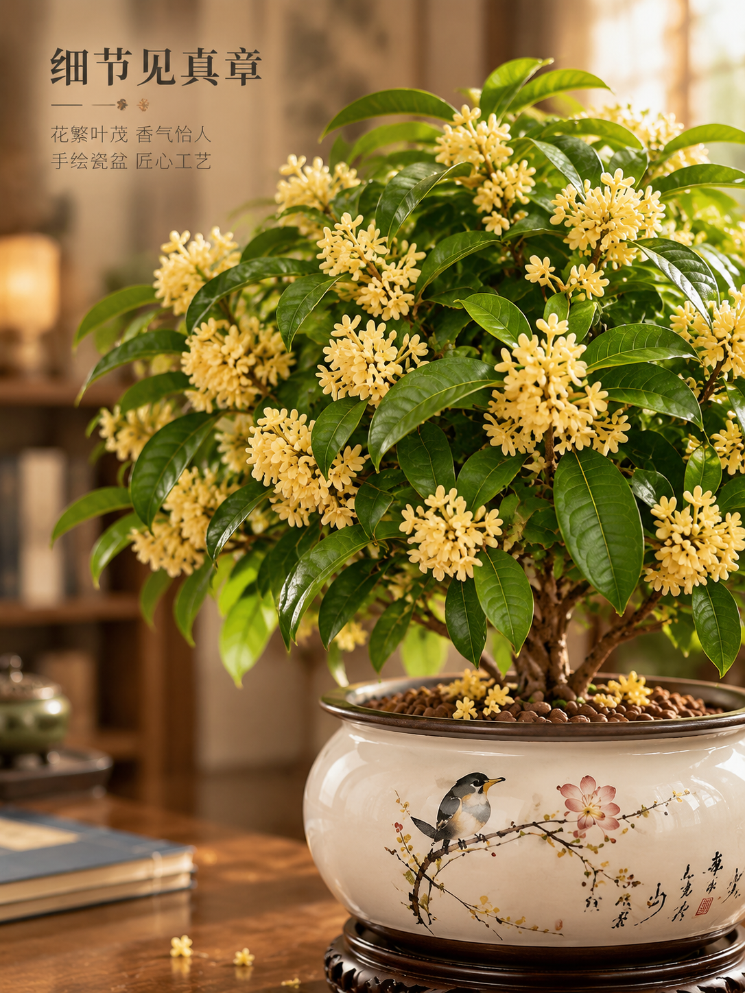 [主图-3] 天香台阁桂花盆栽 细节特写图 展示花朵叶片与花盆… - 图片创意预览