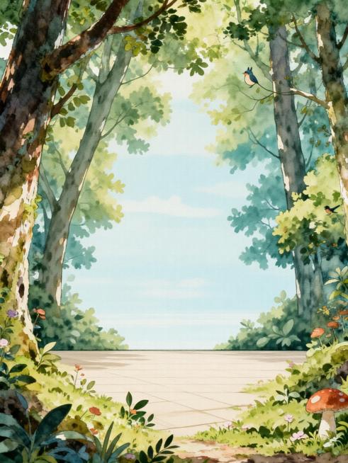 宫崎骏治愈风格颂钵疗愈宣传单，画面温暖清新，森林治愈场景，中心标题文字"邀你来躺平"，下方内容文字"60分钟颂钵疗愈，针对失眠与身心疲惫。让颂钵穿透身体，肩颈松了，脑子空了，下午不累了。每周一，三，五预览效果