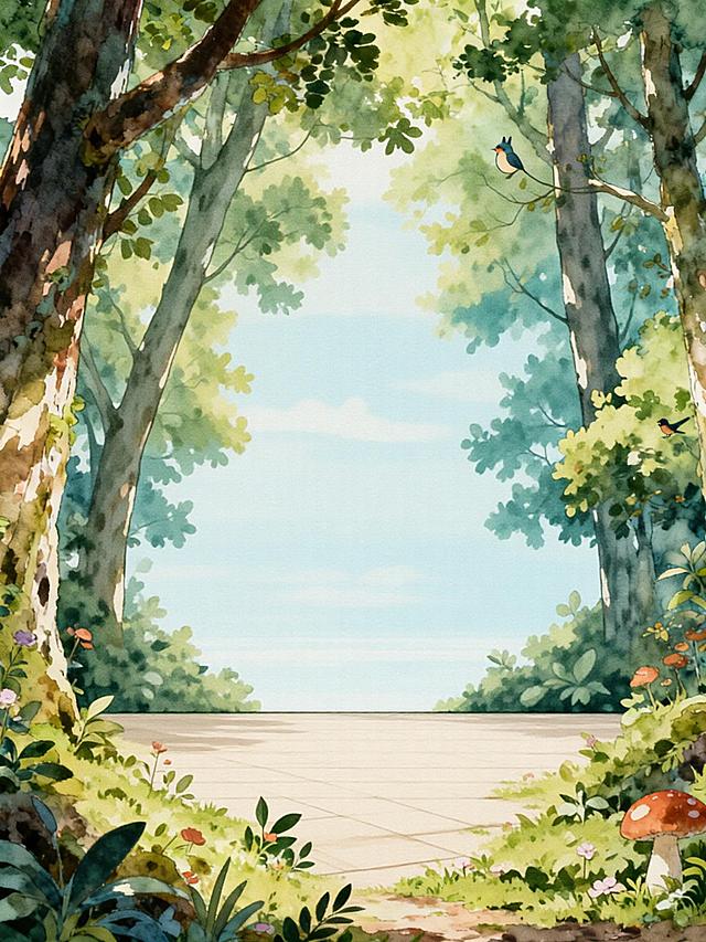 宫崎骏治愈风格颂钵疗愈宣传单，画面温暖清新，森林治愈场景，中心标题文字"邀你来躺平"，下方内容文字"60分钟颂钵疗愈，针对失眠与身心疲惫。让颂钵穿透身体，肩颈松了，脑子空了，下午不累了。每周一，三，五中午12:15-13:15 给自己一小时，找回深度睡眠的感觉。价格：单人58元/次；双人同行合计98元/次；三人同合计108元/次（人越多越优惠）。请扫码预约"，整体风格吉卜力手绘动画，柔和自然配色，宁静舒适氛围