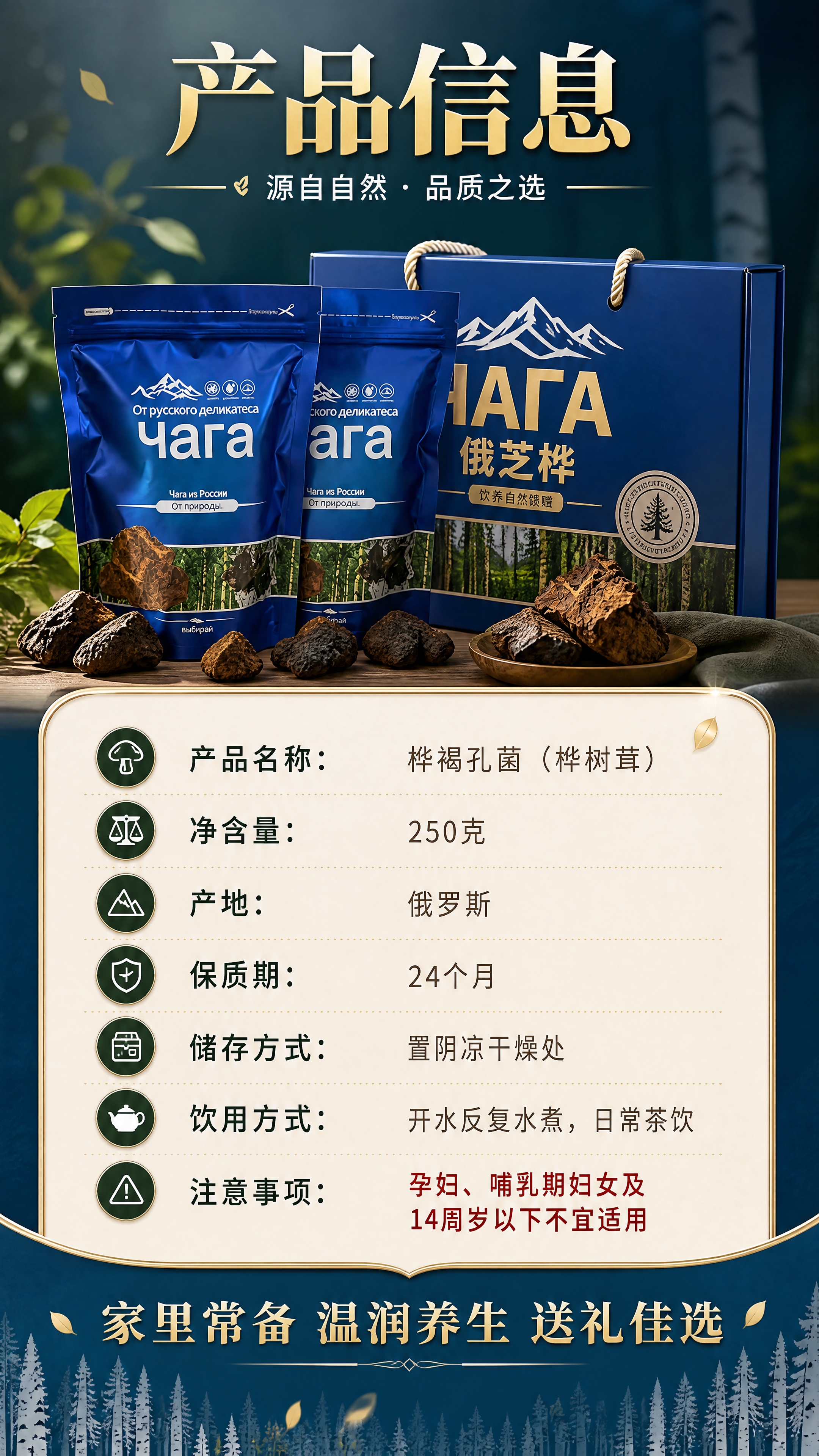 [商品] 使用【图1】【图7】桦树茸袋装+礼盒装组合；保留蓝色… - 图片创意预览