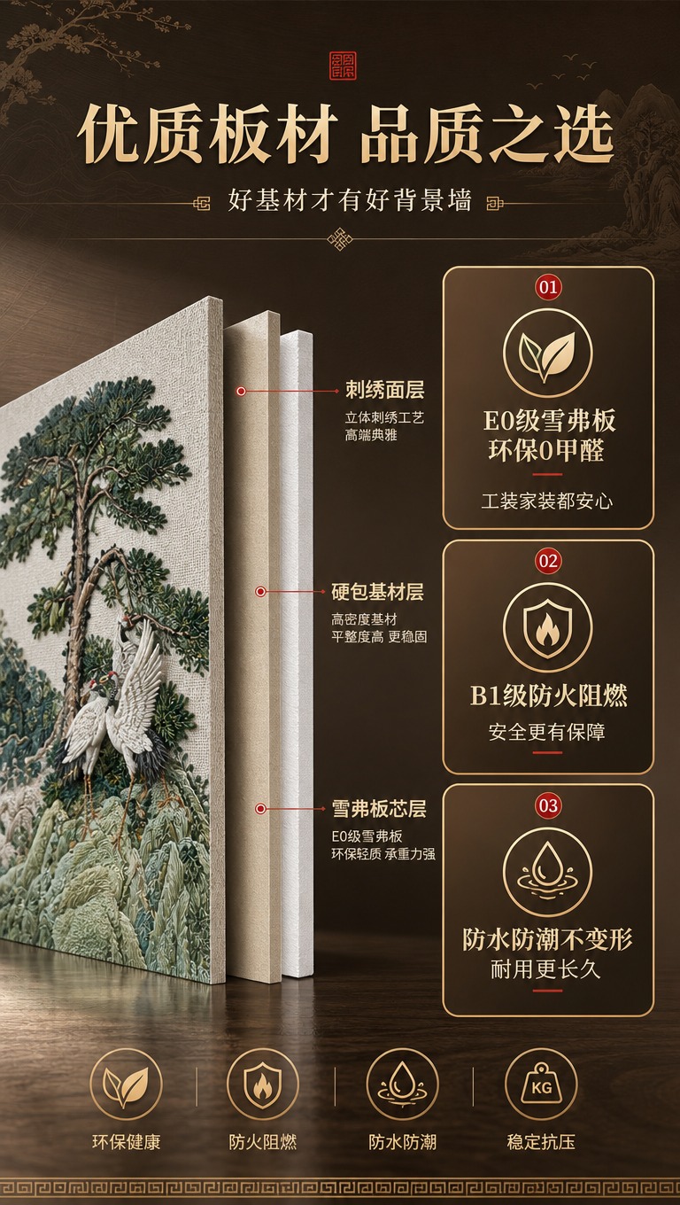 [商品] 使用【图1】刺绣硬包背景墙侧边/截面示意；保留硬包板… - 图片创意预览