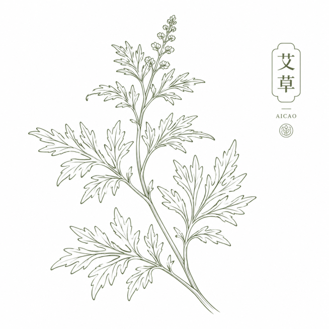 适合包装盒使用的艾草线稿图，高端简约大气，线条干净流畅预览效果