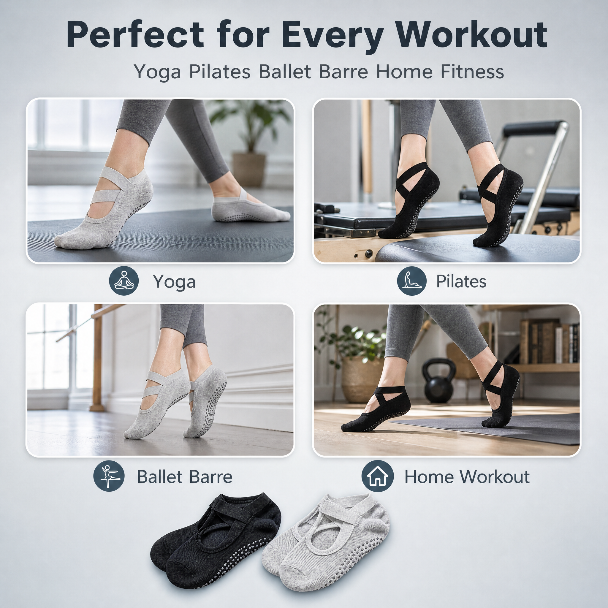 [主图-4] 2 Pairs Non-Slip Yoga So… - 图片创意预览