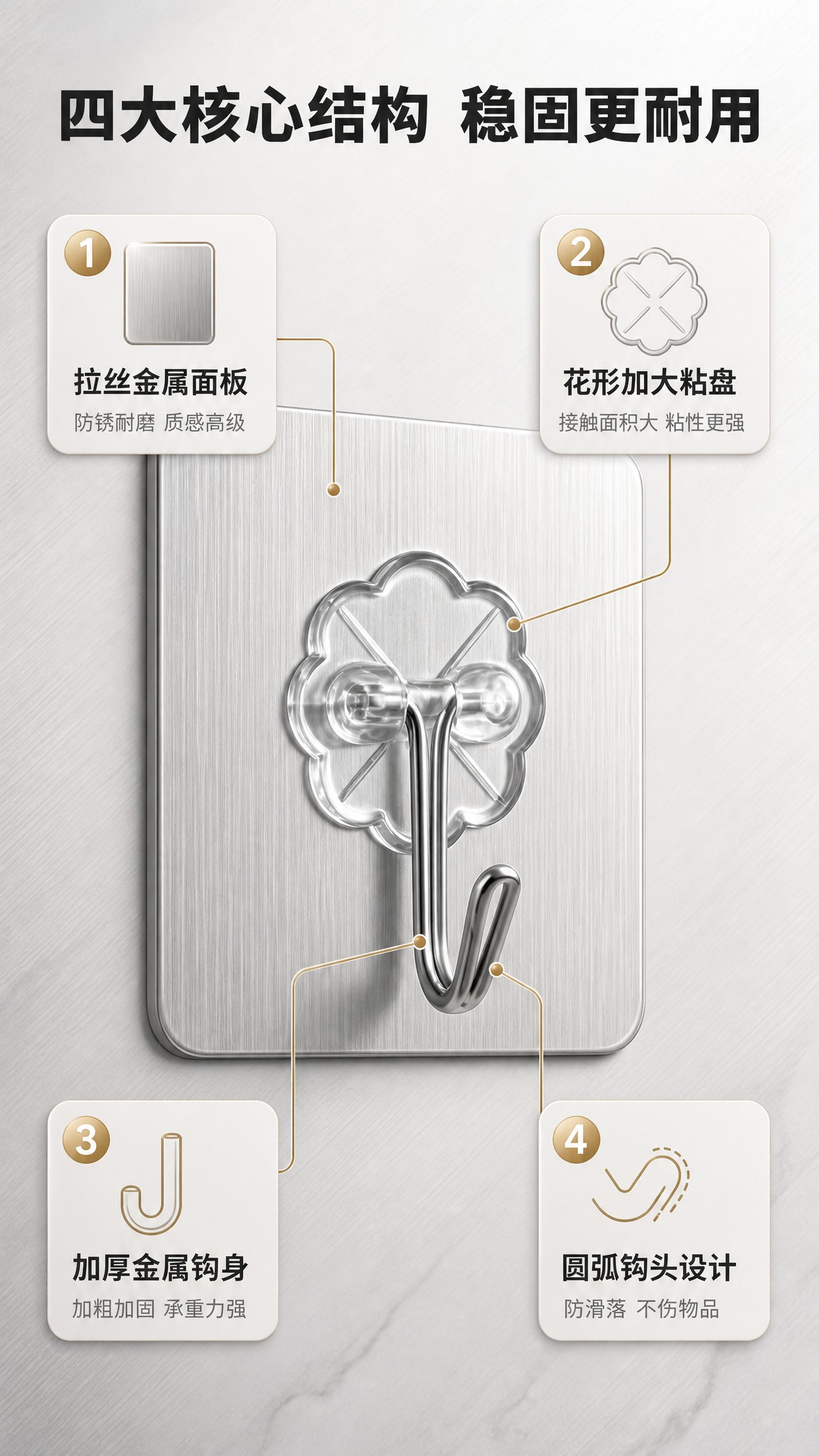 [商品] 使用【图1】拉丝银款免打孔粘钩；保留方形拉丝银底座、… - 图片创意预览