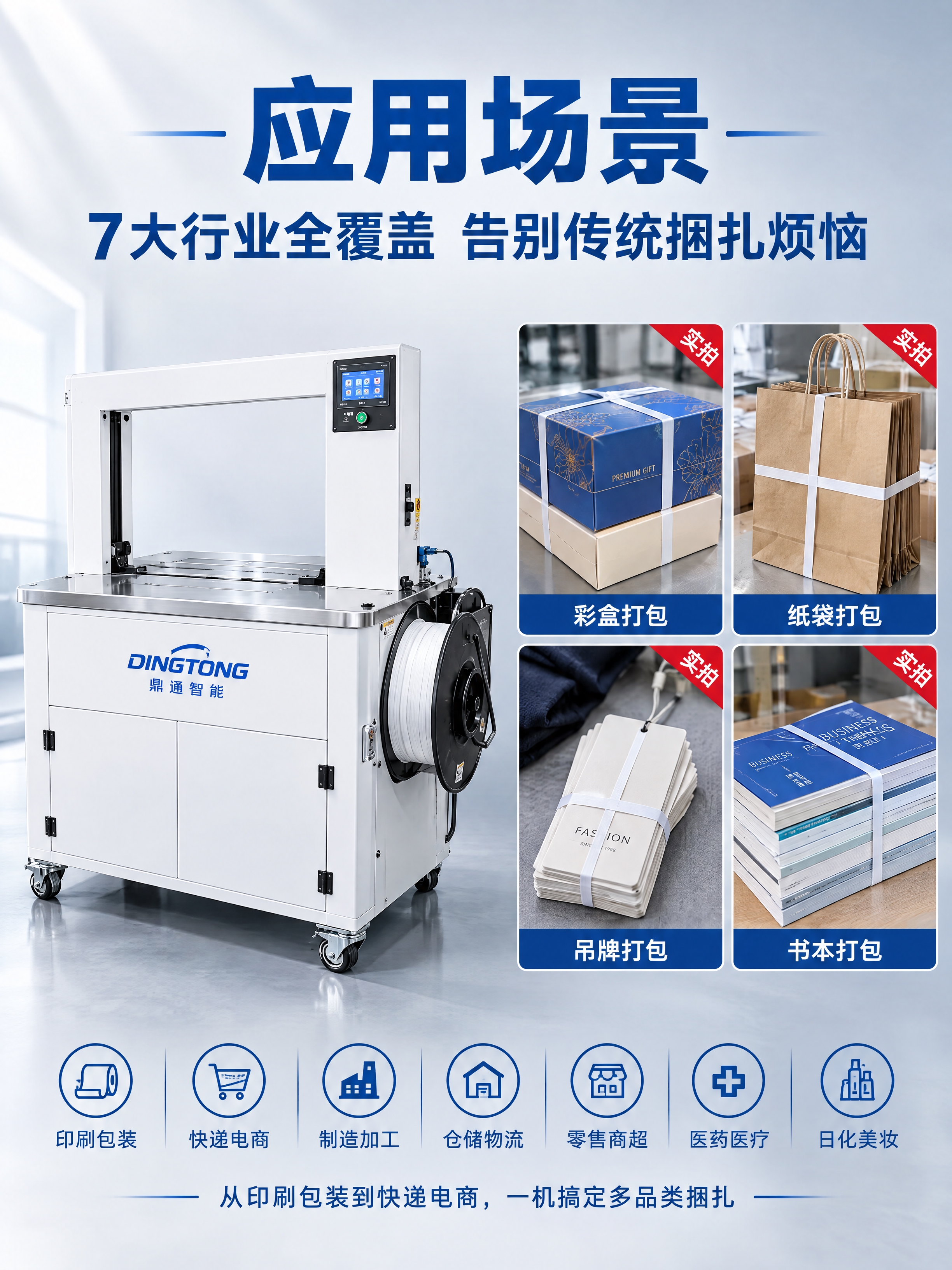 电商详情页海报，应用场景主题。工业风专业商务感，品牌深蓝色和白… - 图片创意预览