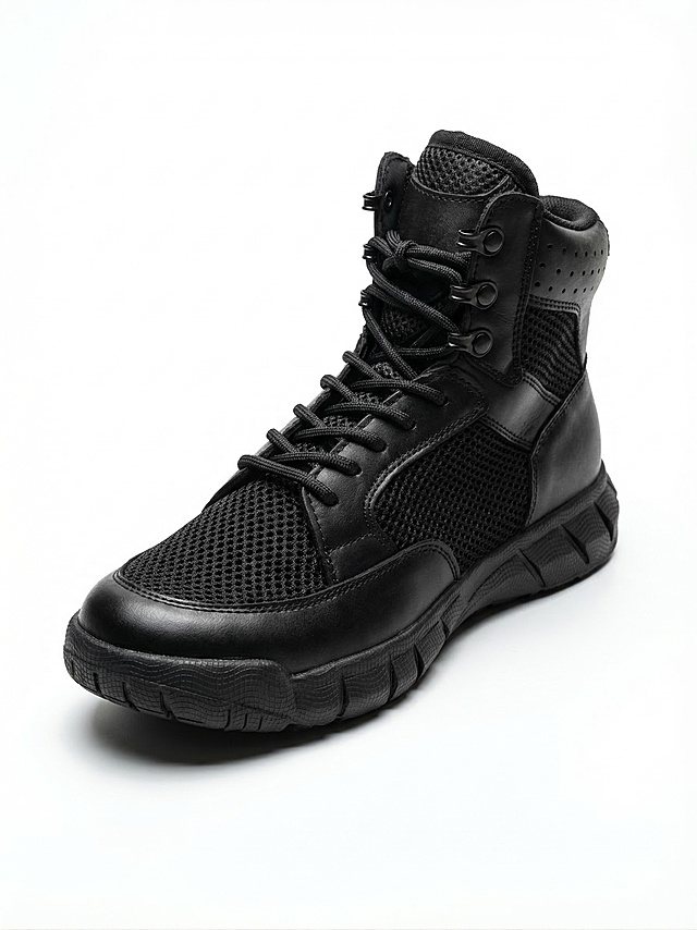 四分之三侧视角, 微俯拍视角, 鞋头指向画面左侧，严禁水平翻转，严格保持原图拍摄透视，严禁改变角度，严禁镜像翻转，严格跟随原图数量与组合，保持原图方向，严禁镜像，保留自然接触阴影，物体稳固放置于地面，严禁悬浮，严禁部件分离，严禁倒影，真实落地感，纯白背景，高调摄影，背景过曝，无杂物，去除手部干扰，去除手指遮挡，保留原图色相，但强制修复表面瑕疵，去除划痕，去除磨损，去除污渍，皮革翻新，全新成色，保持物理结构完整，严禁变形，皮革质感增强，皮面平整化，去除不规则皱褶，皮革油润光泽，商业级精修，轮廓光，8k高清，严禁裁剪主体，保留完整边缘，严禁出现残缺的鞋带、变形的鞋底