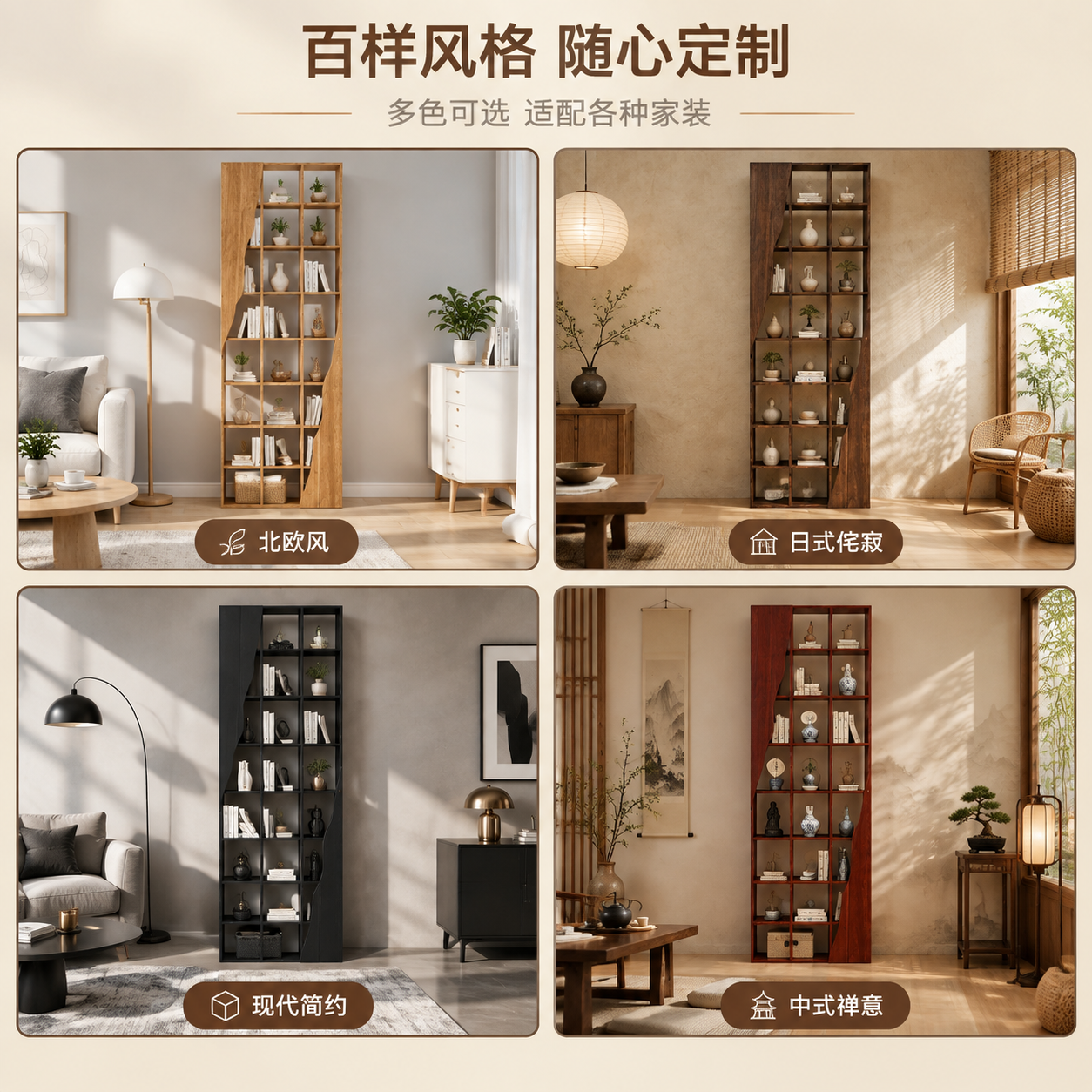 [主图-4] 多风格适配展示，突出置物架可适配多种家装风格和颜… - 图片创意预览
