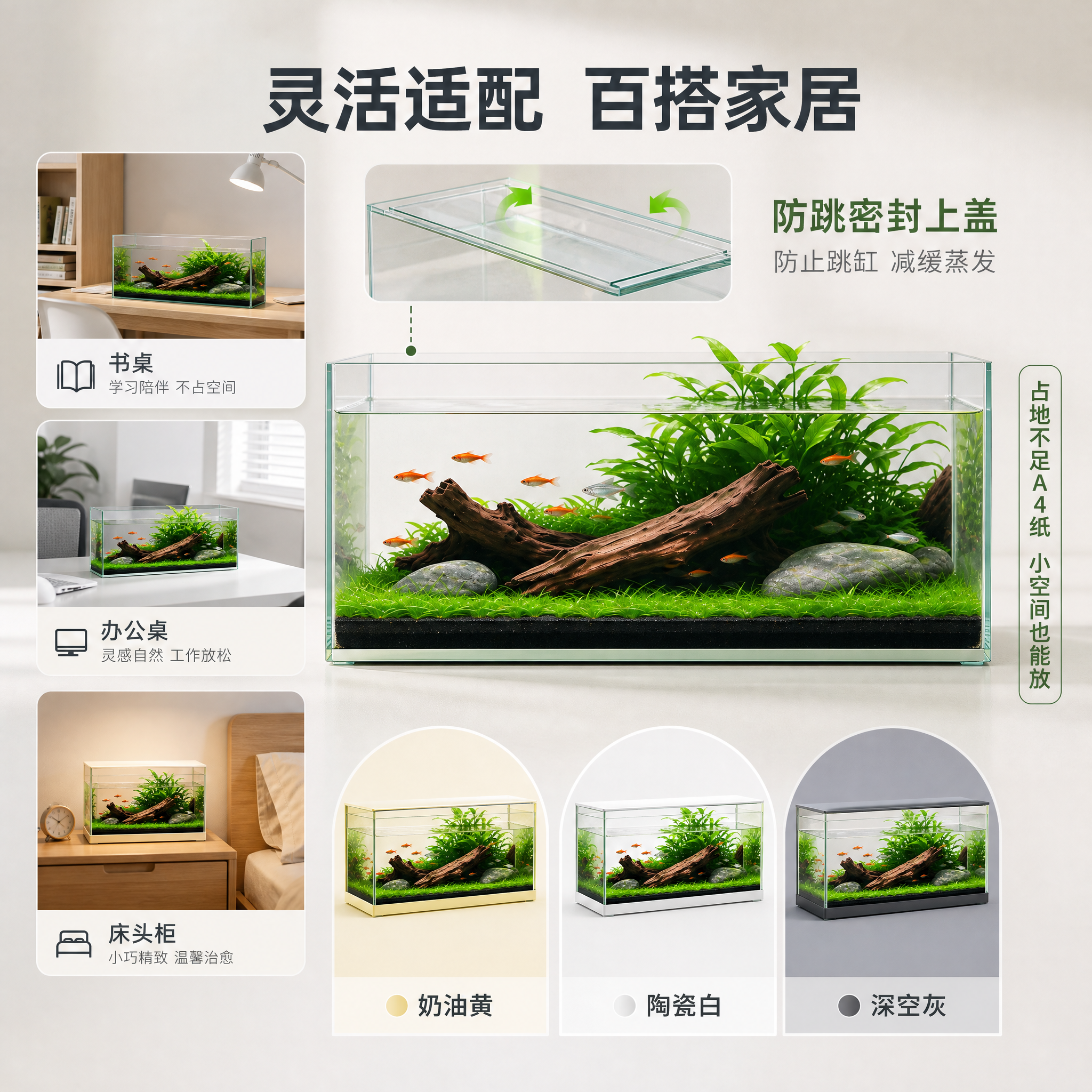 [主图-5] 鱼缸 灵活适配百搭家居卖点图 多配色多场景展示与… - 图片创意预览