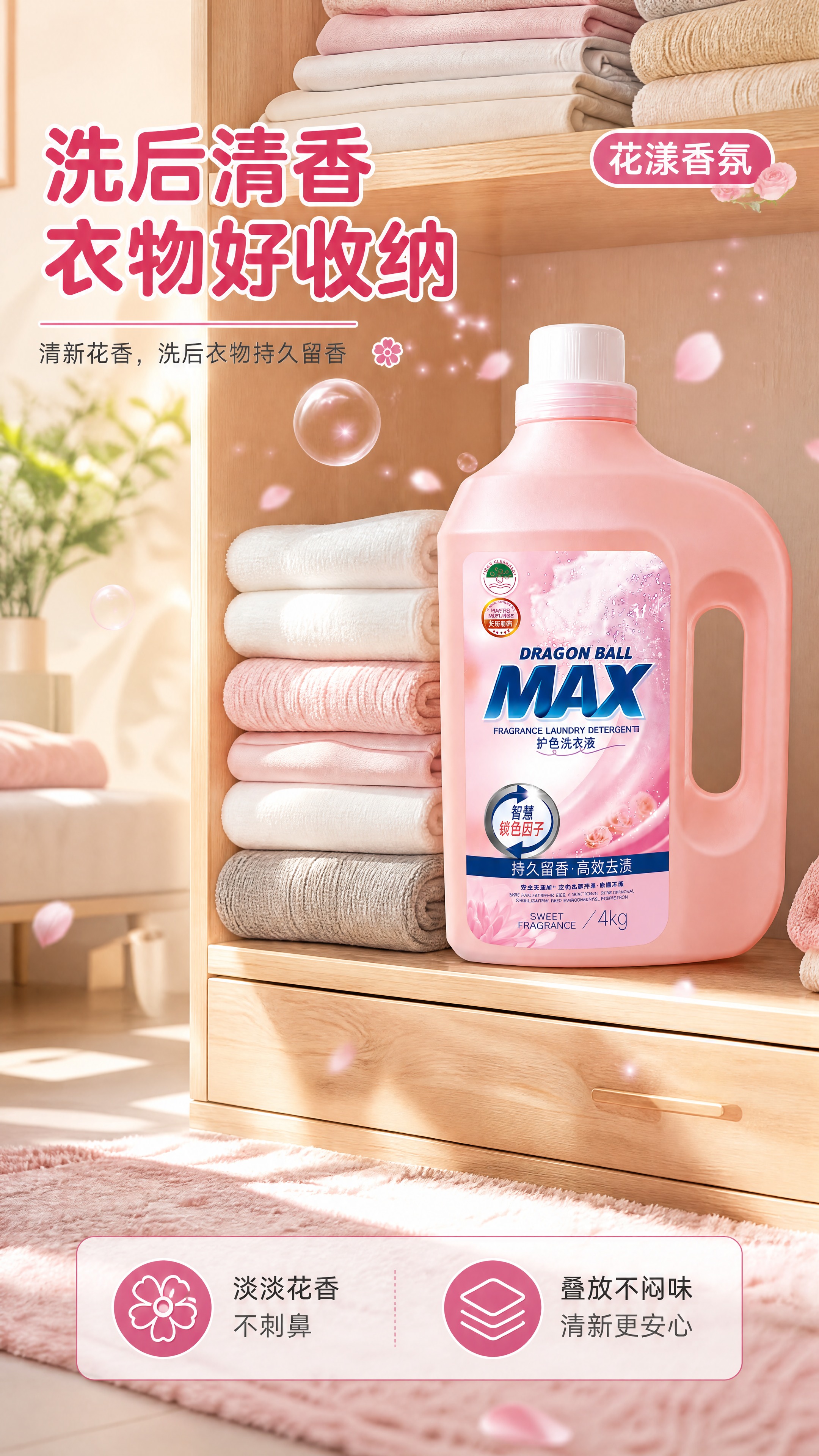 [商品] 使用【图1】粉色护色洗衣液正面瓶身；保留瓶体结构、手… - 图片创意预览