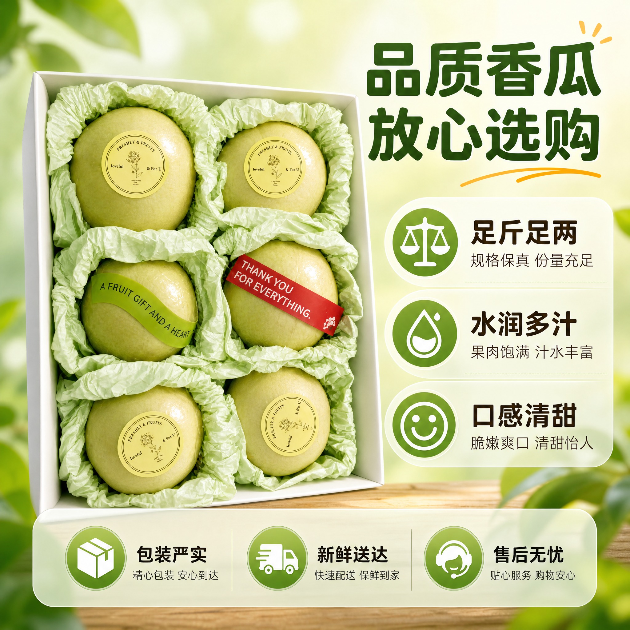[主图-6] 香瓜礼盒 规格与品质保障 转化下单主题。 [统一… - 图片创意预览