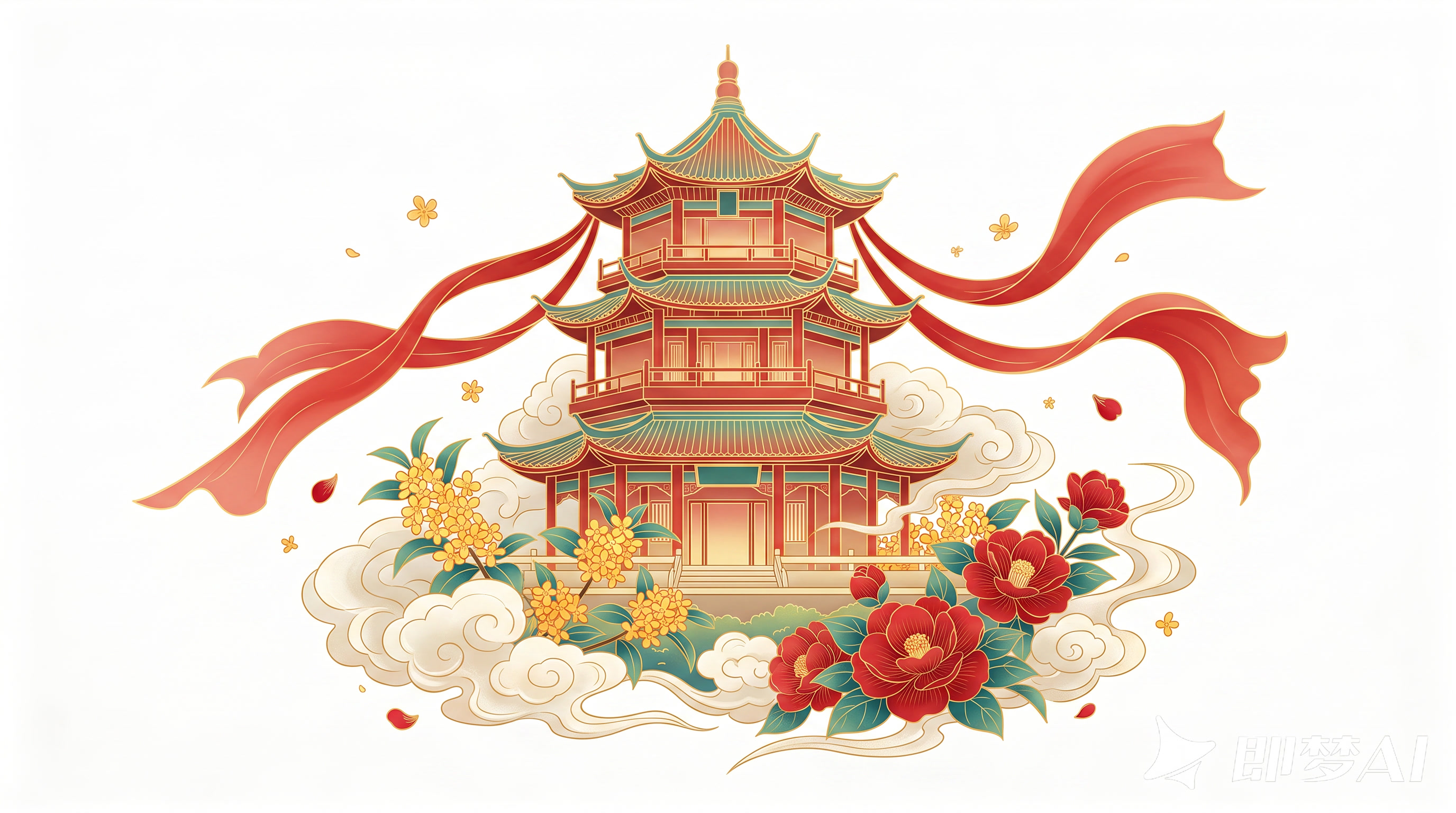 在画面中心位置，国风创意的图标，小元素设计，保留通透渐变层次与… - 图片创意预览