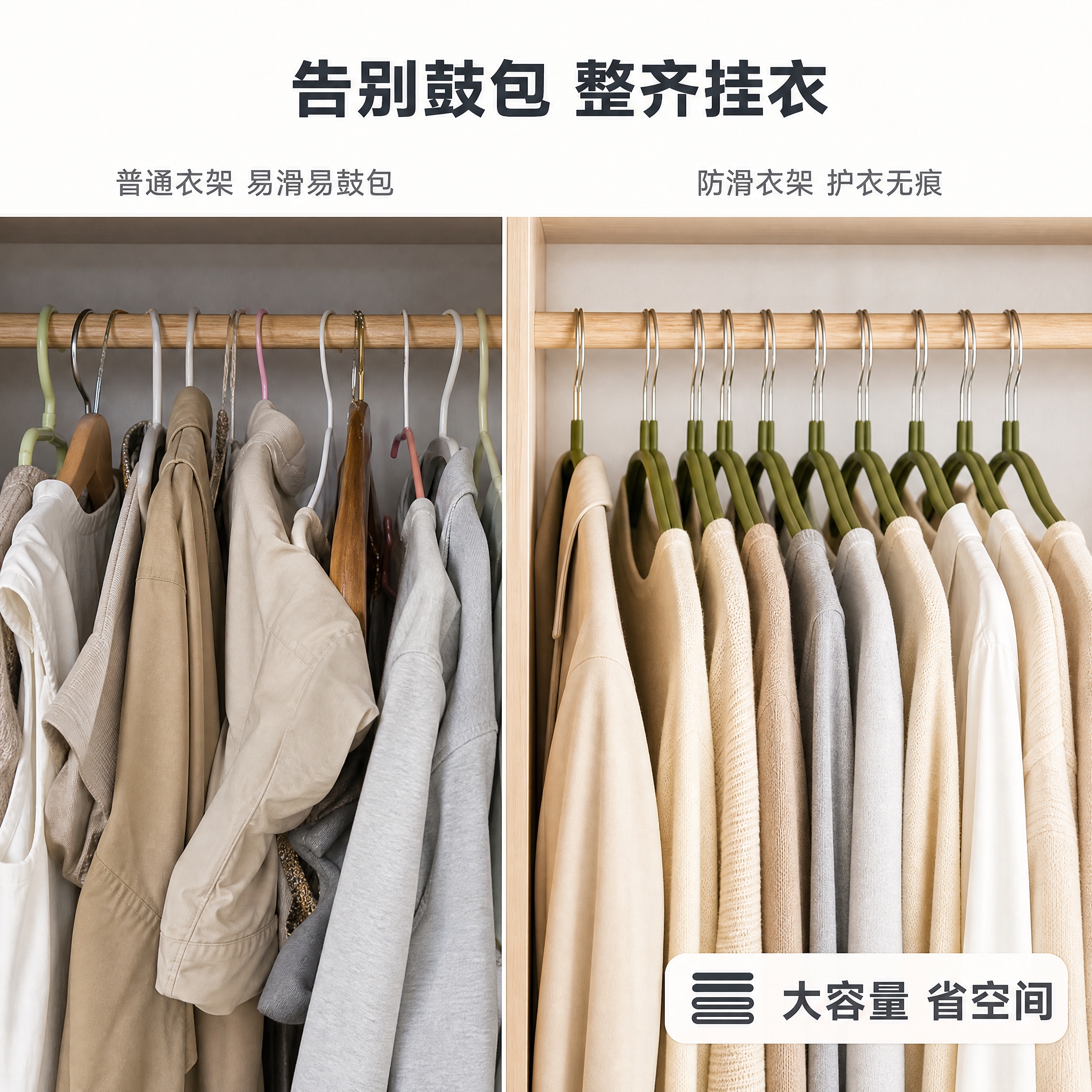 [主图-2] 核心亮点展示，突出衣架防滑无痕设计和大容量收纳能… - 图片创意预览