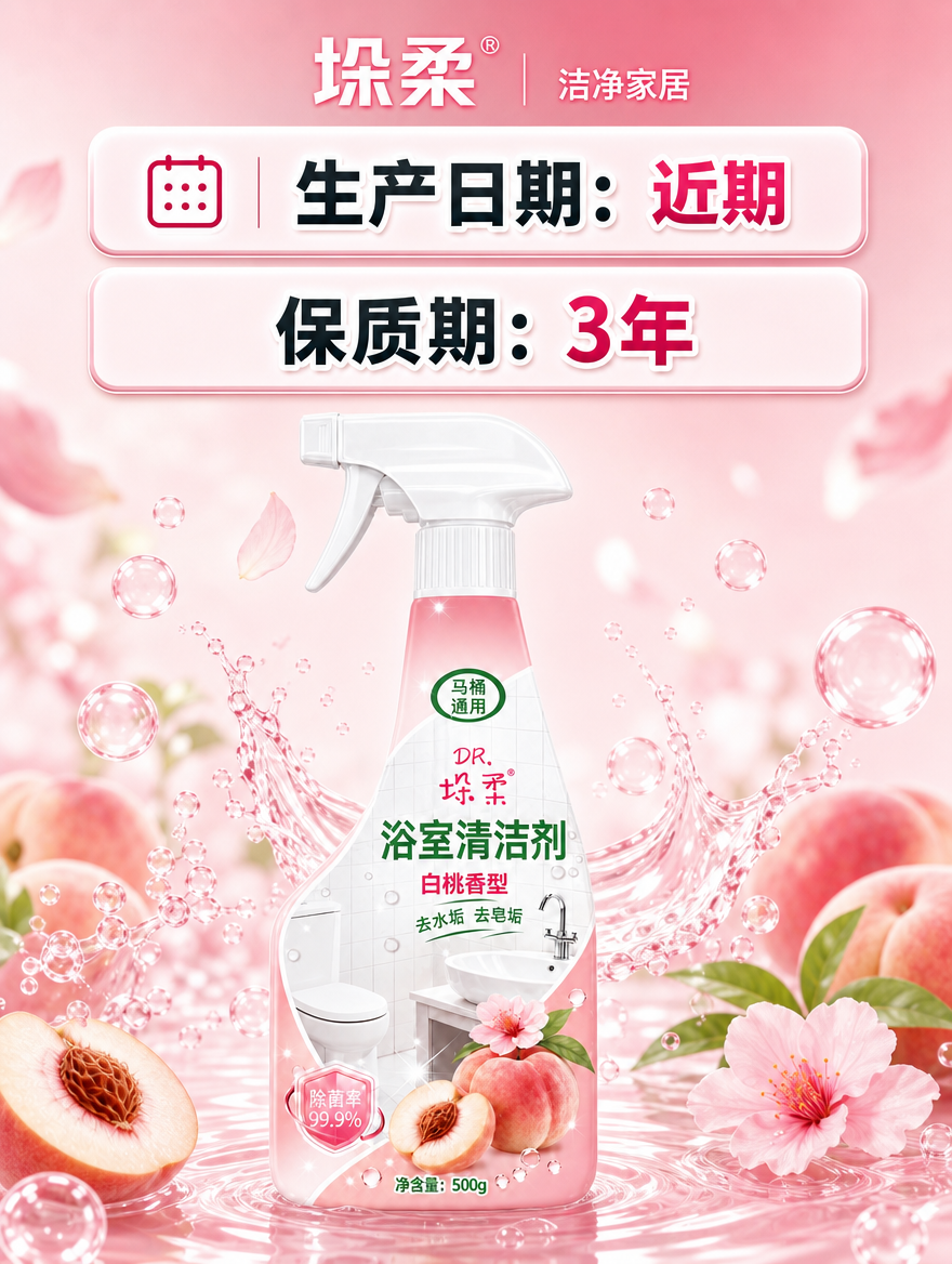 [商品] 使用【图1】垛柔白桃香型浴室清洁剂喷雾瓶；保留瓶身结… - 图片创意预览