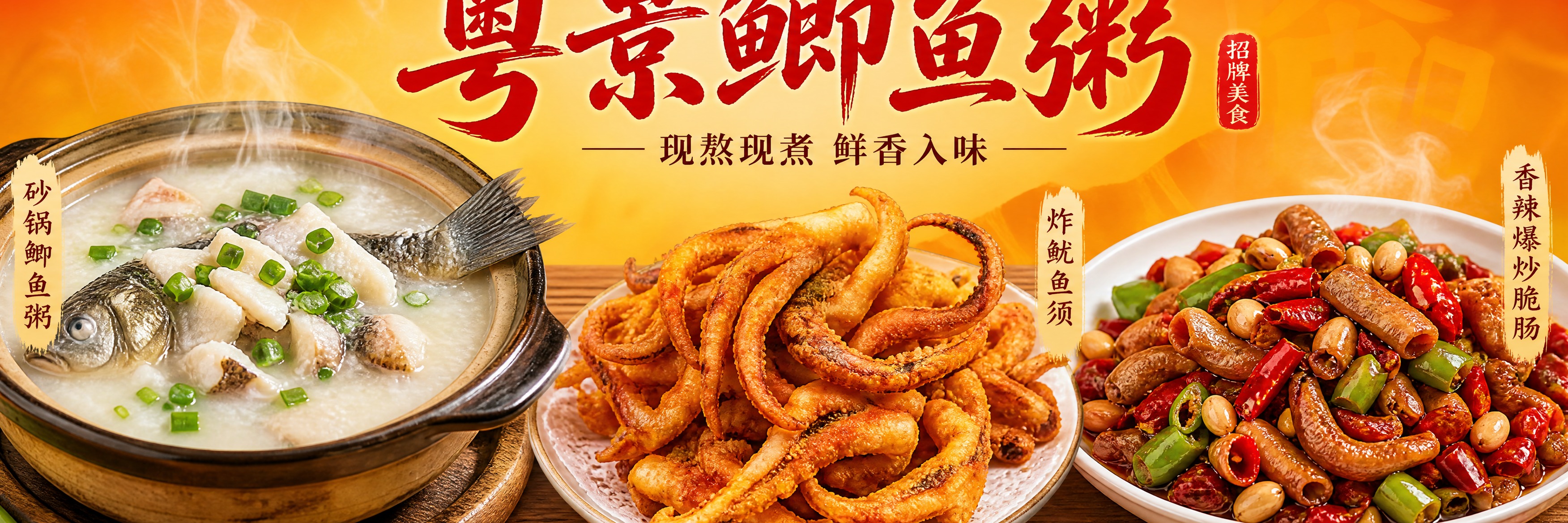 外卖店铺海报设计，尺寸1053x264像素，横版长条形，写实有… - 图片创意预览