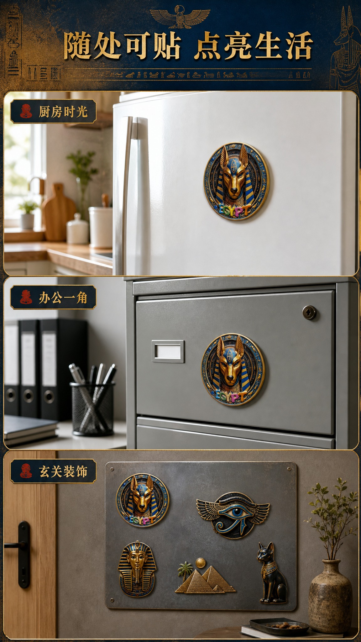 [商品] 使用【图1】古埃及阿努比斯立体浮雕圆形冰箱贴；保留全… - 图片创意预览