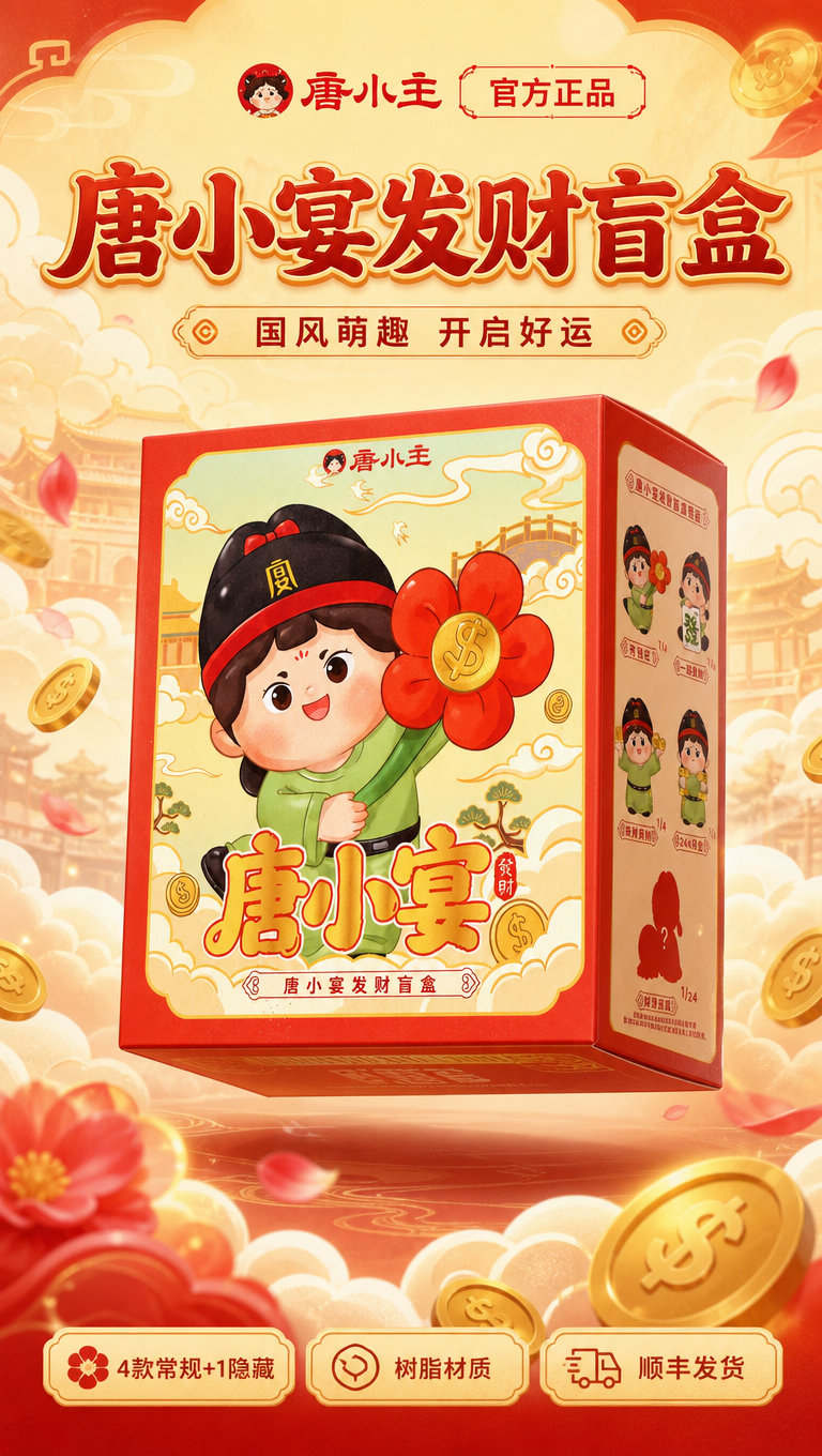 [商品] 使用【图1】唐小主唐小宴发财盲盒包装盒正面图；保留红… - 图片创意预览