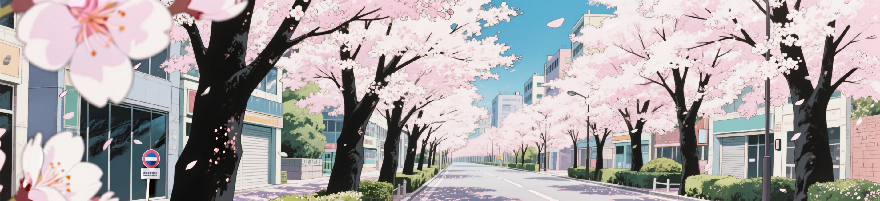 樱花春日主题海报，樱花大道春日盛景，清新柔和色调预览效果