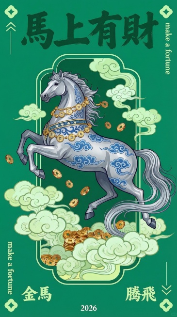 参考这个做五个一样的马和祥云  马的花纹和动作都要不一样  背景颜色也要五个不同的颜色预览效果