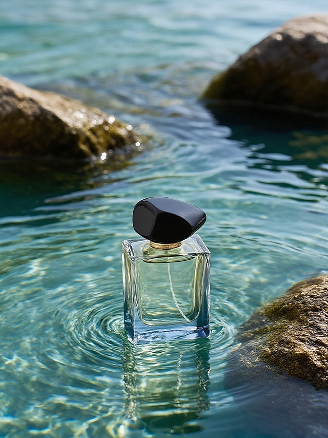 抠出主体，保留主体形状、颜色。特写，把主体置于清澈水面，周围有岩石，水面带波纹和光影反射。