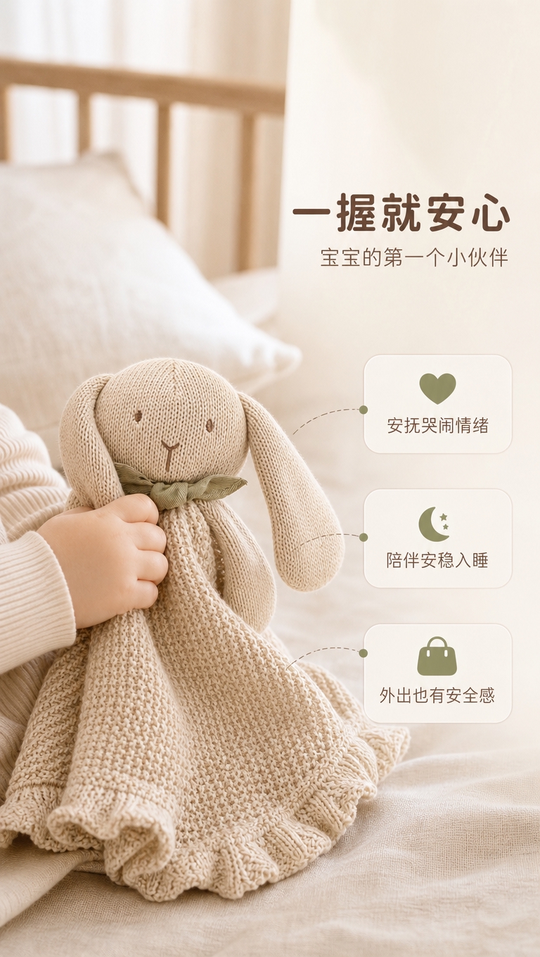 [商品] 使用【图1】米杏色针织长耳兔安抚巾；保留长垂耳、豆豆… - 图片创意预览