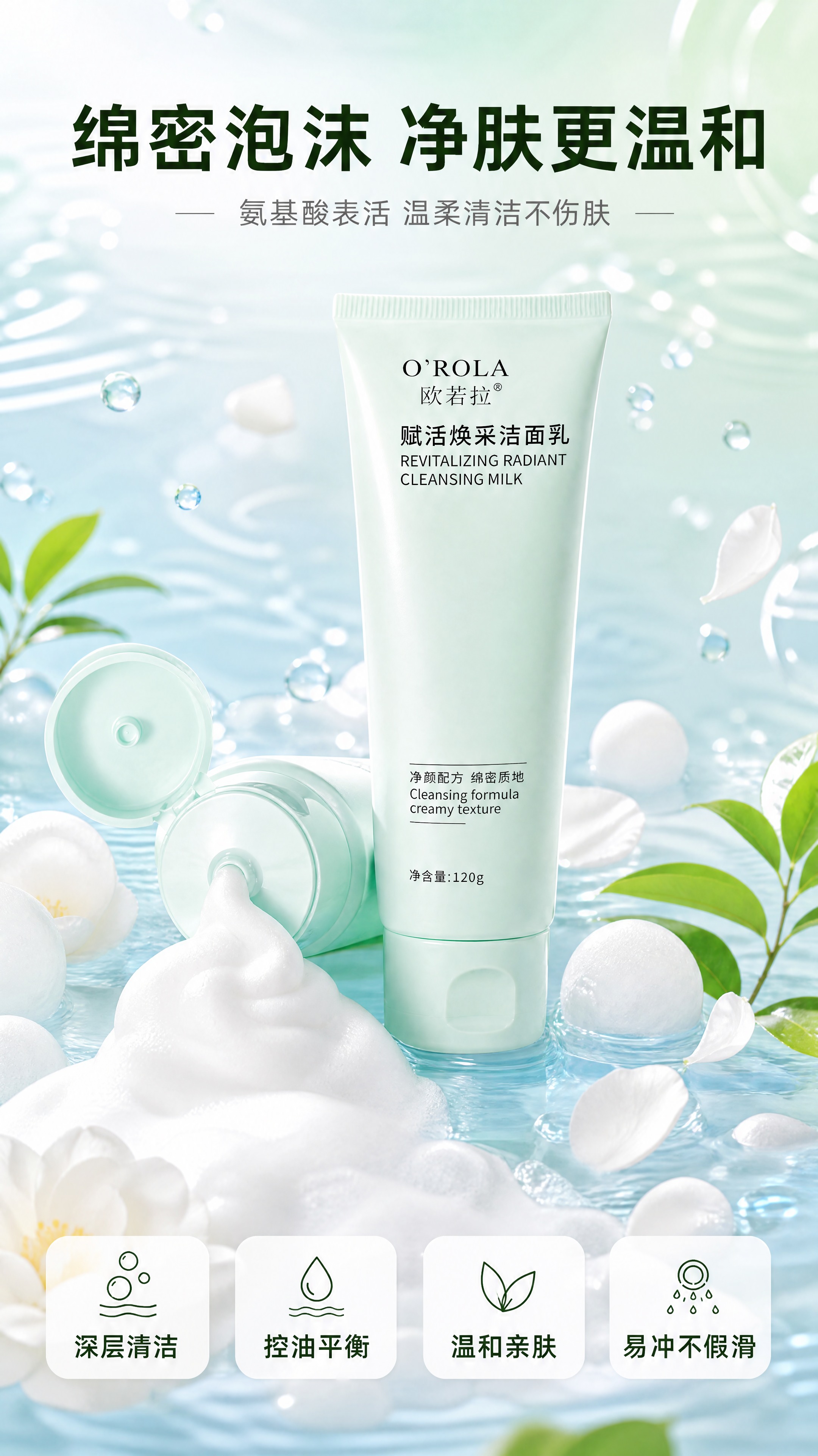 [商品] 使用【图1】欧若拉赋活焕采洁面乳，浅绿色软管包装；保… - 图片创意预览