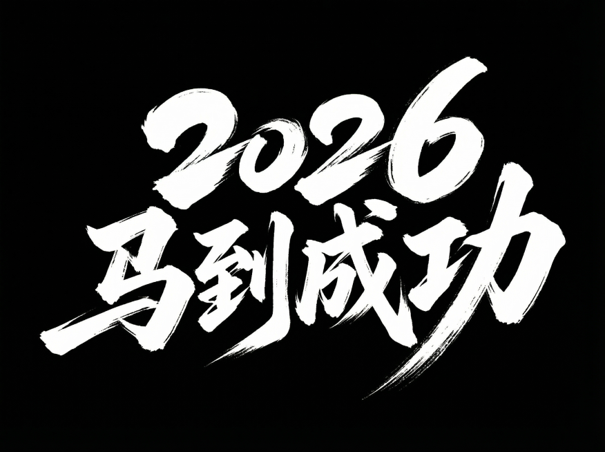 更具参考的字体设计方法，设计一款“2026马到成功”的艺术字体预览效果