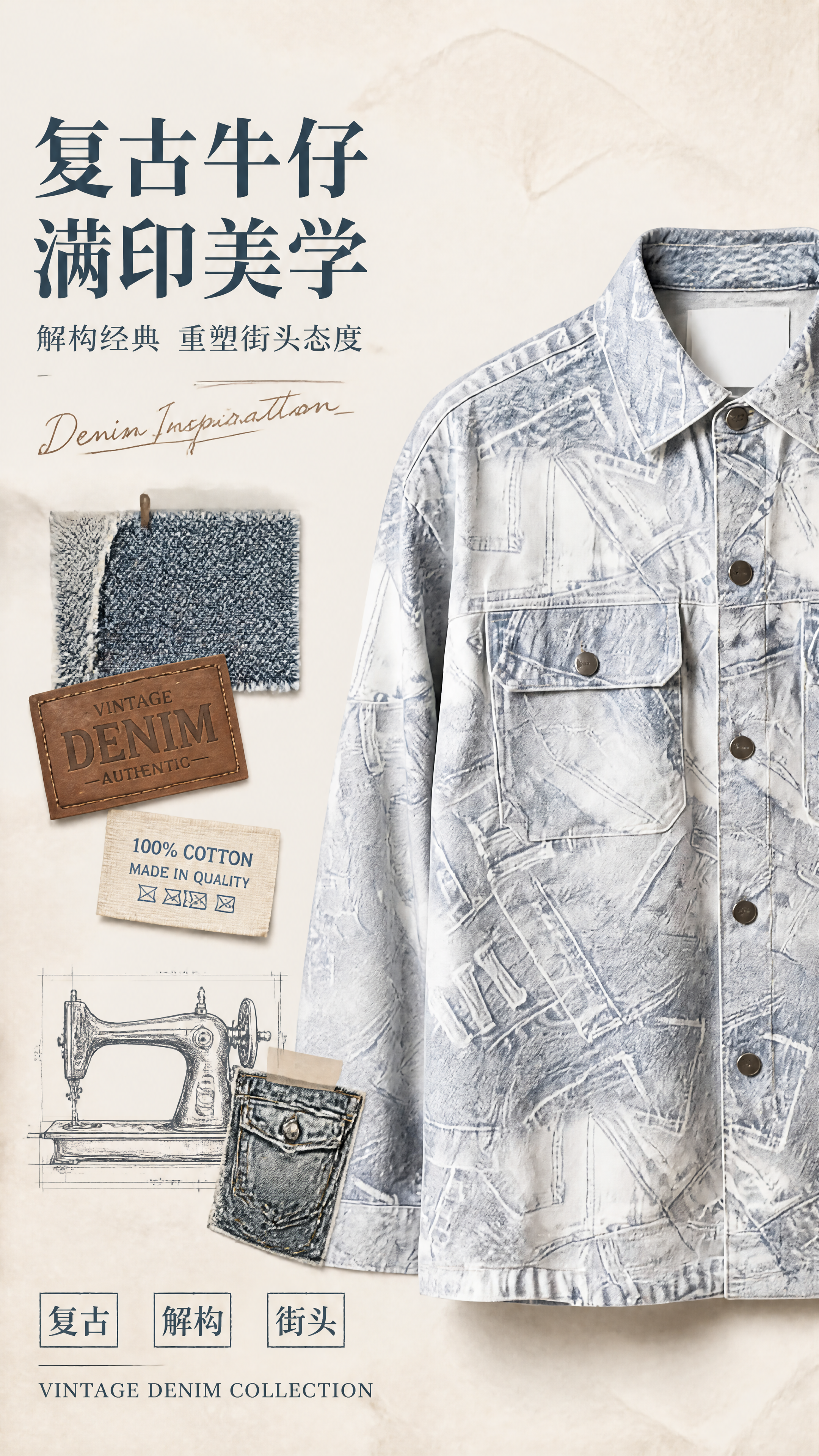 [第2张] 设计理念页-满印牛仔纹灵感来源。本张使用【图1】作… - 图片创意预览