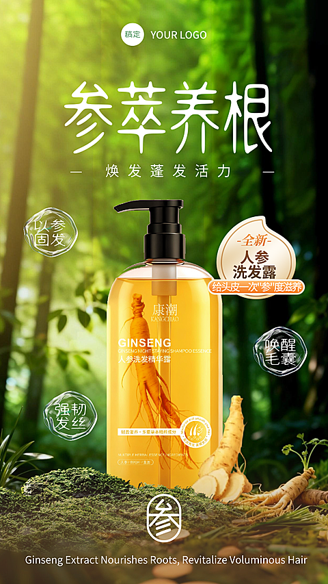 沐浴露洗发水产品营销展示电商竖版海报AIGC