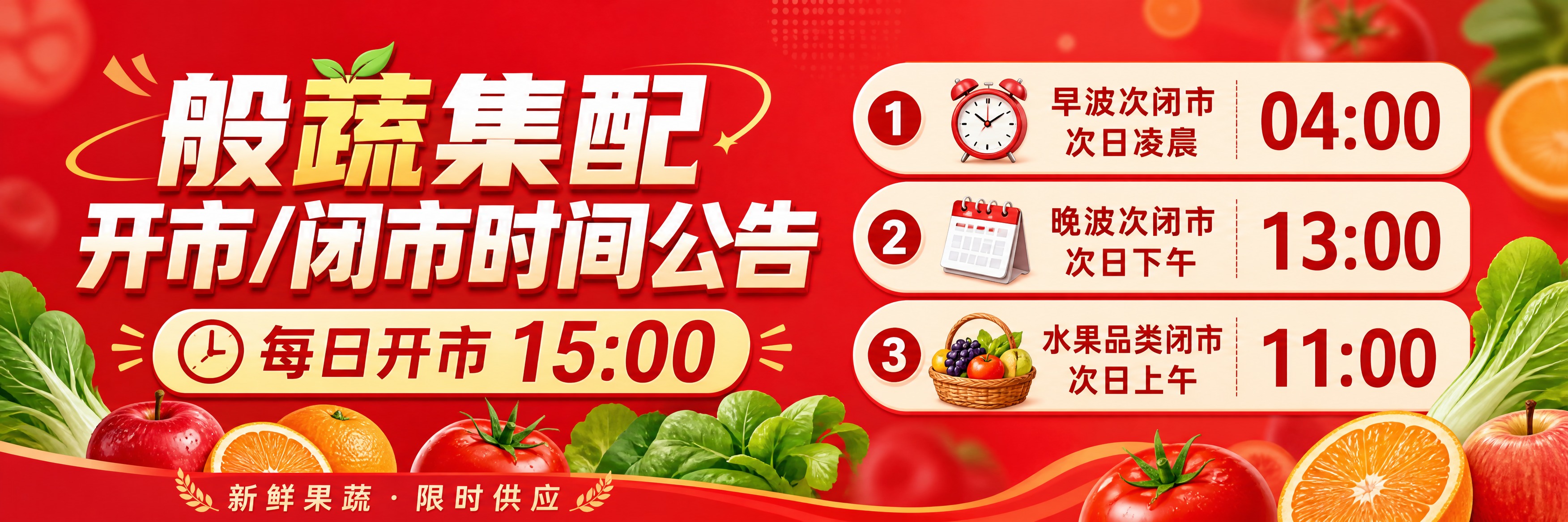 一张商城Banner海报，果蔬红色渐变背景，整体风格为扁平插画… - 图片创意预览