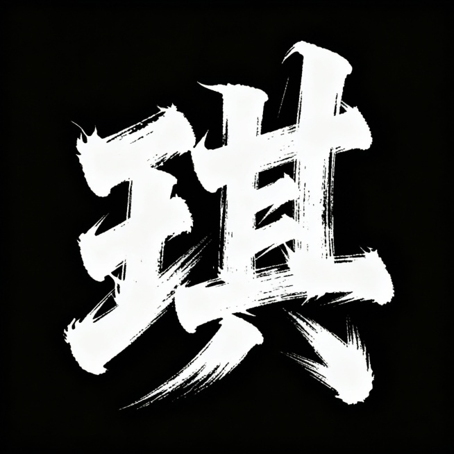 帮我设计12个燃向的书法字，不要有火焰元素，只要字，要风格一致，笔锋可以嚣张，不必太规整，不要有墨点，每一个字以一张图片的形式展现，黑底白字，这12个字分别是: 丁 猛 旦 琪 骏 霍 彦 瑞 聚 圈预览效果