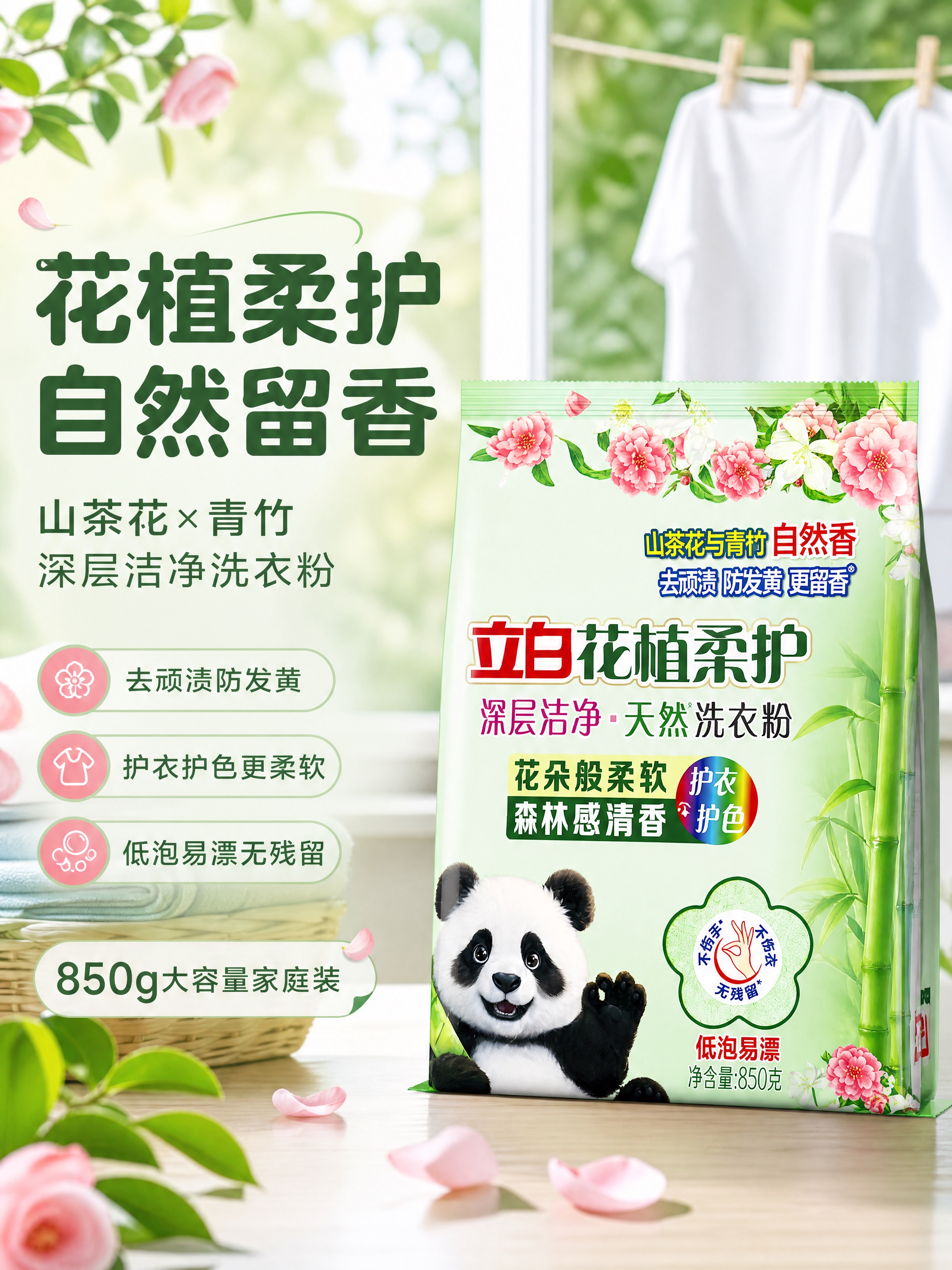 [商品] 使用【图1】立白花植柔护洗衣粉850g袋装；保留浅绿… - 图片创意预览