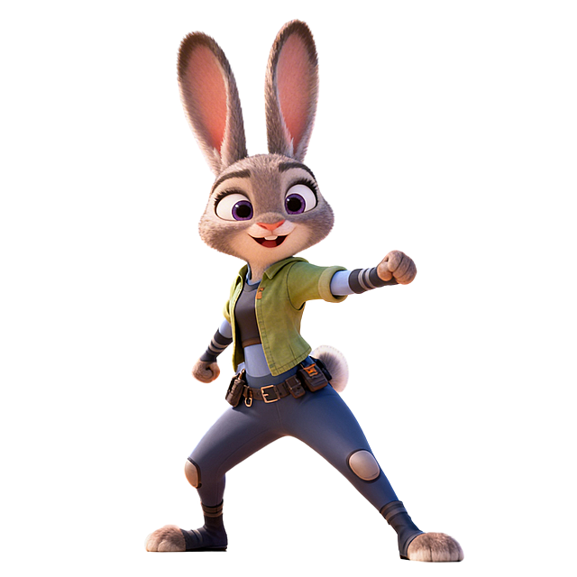 疯狂动物城2风格，兔子朱迪单人全身形象，身着便装活力满满，迪士尼3D动画风格，无遮挡