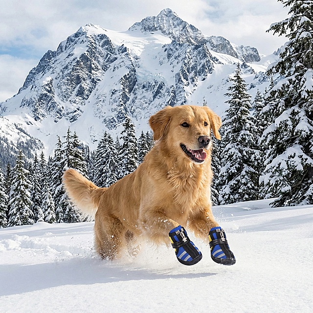 以图中的狗狗运动鞋为元素,狗狗穿着鞋子在户外,设计6张跟狗狗运动鞋有关的图,物体主体特征不变，比例 「1:1」